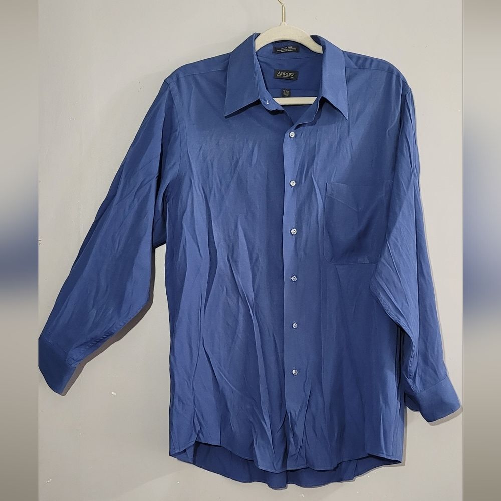 Arrow 16-16 1/2 32/33 ultra silk blue long-sleeve Mens button up